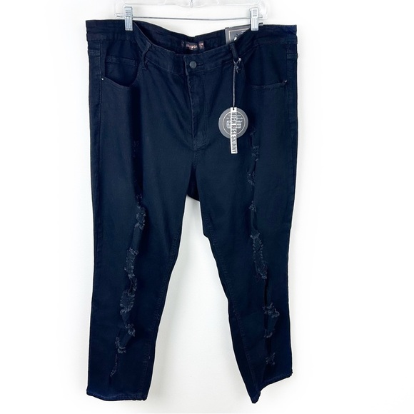 NWT Dollhouse high-rise skinny black distressed jeans size: 22W - Picture 3 of 14